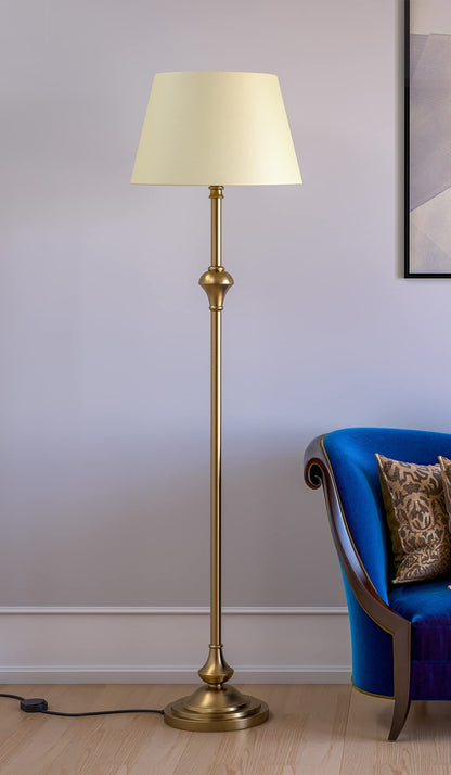 LED Floor Lamp Antique Brass Finish 5Ft Height with Cream Lampshade