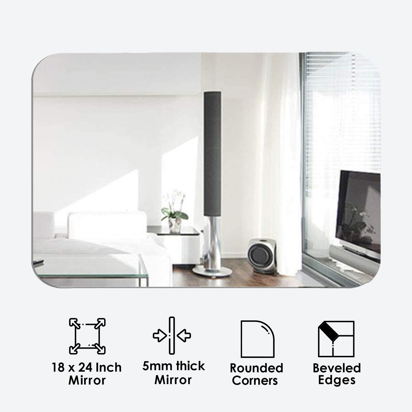 Frameless Beveled Edge Mirror Silver 18 x 24 Inch (45 x 60 cm) Wall Mounted