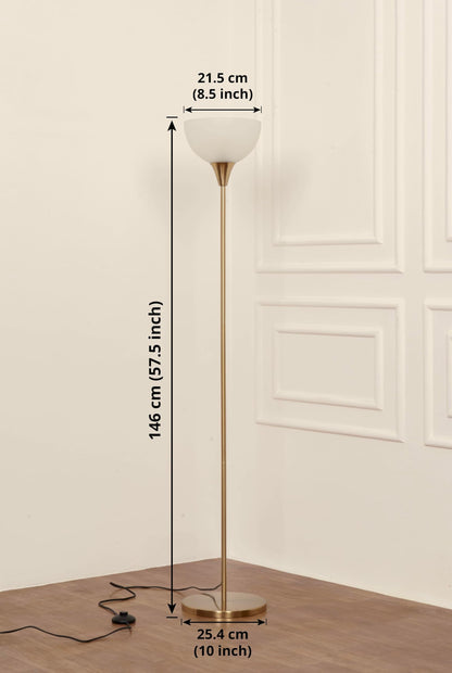 Uplighter Floor Lamp with Frosted Glass Shade and Hidden Wiring - Antique Brass Finish - Modern Design for Living Room