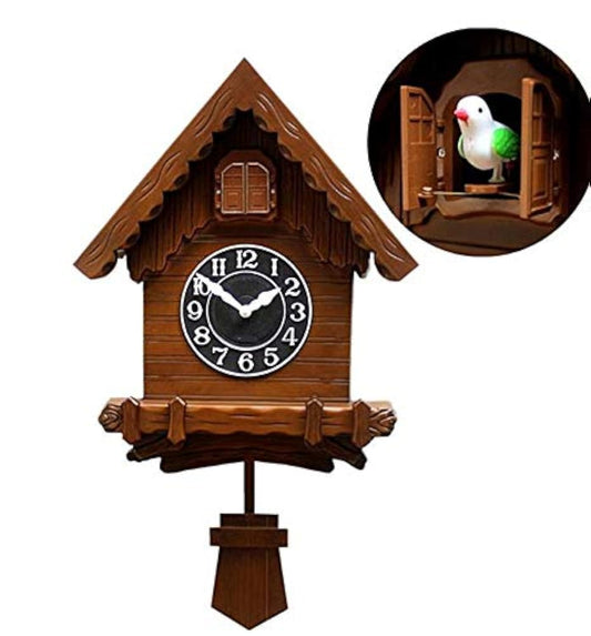 Open and Close Door Plastic Cuckoo Wall Clock Without Glass, Full Brown, Pack of 1 (No Music On/Off Button, Analog)