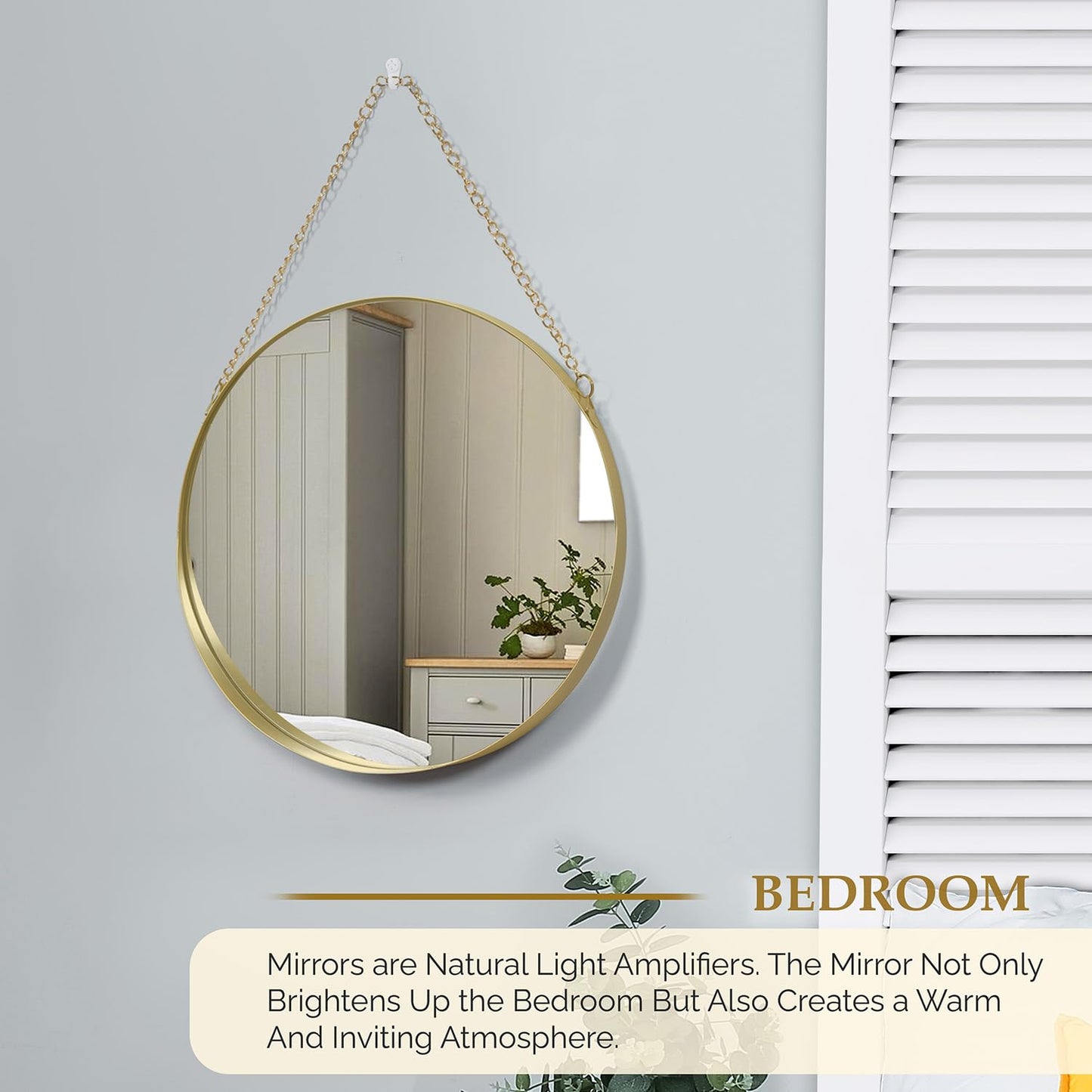 Round Wall Mirror with Gold Metal Frame - 30 x 45 cm - Modern Hanging Design
