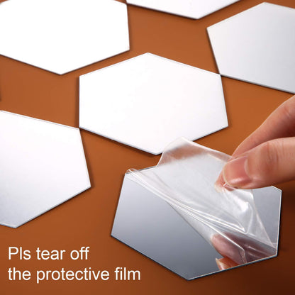 Hexagon Acrylic Mirror Sticker - Decorative Wall Mirror - Gold Finish - 20 Pieces