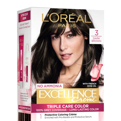 L'Oreal Excellence Creme Hair Color 3 Dark Brown 72ml+100g
