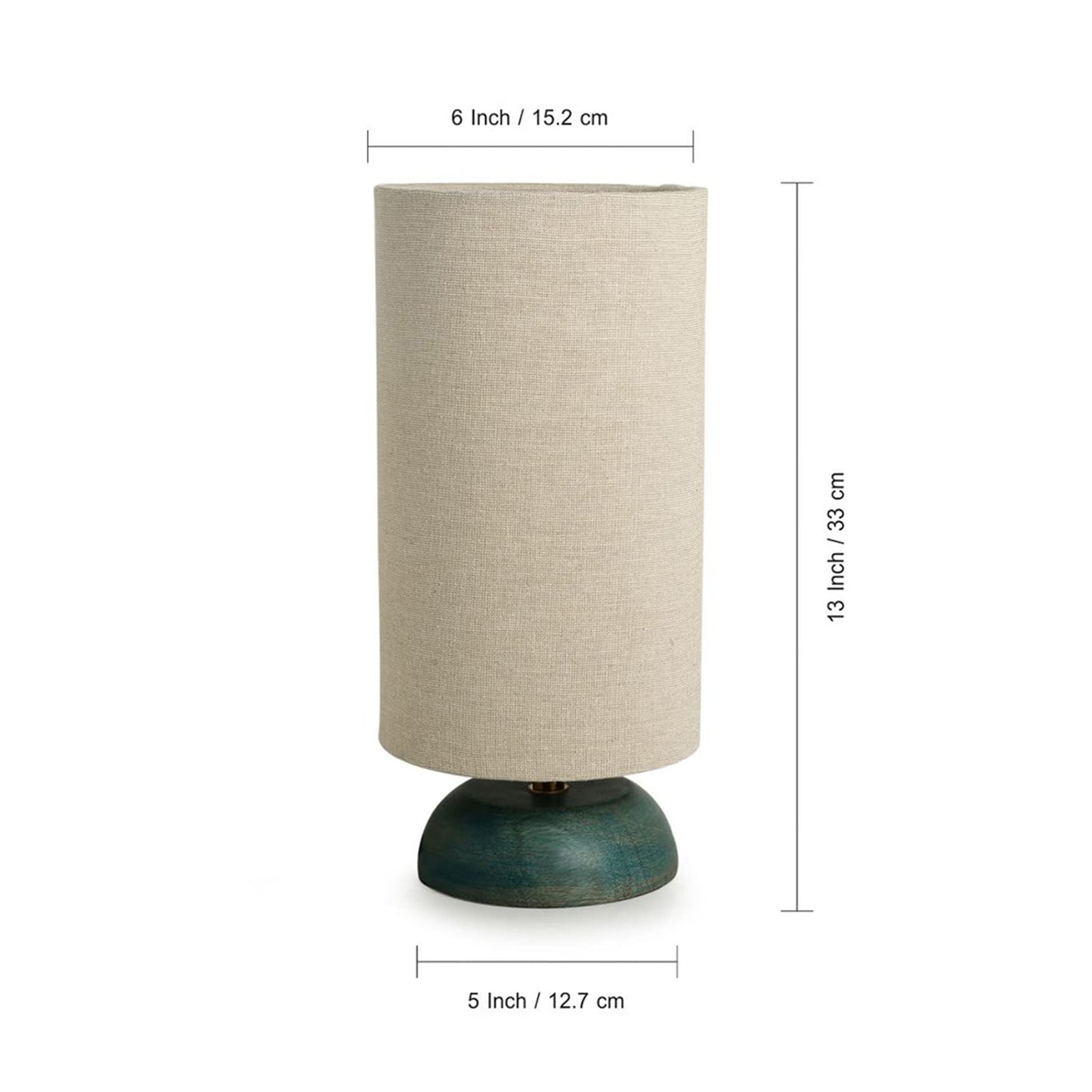 LED Table Lamp Handcrafted in Mango Wood with Antique Finish - 13 Inch - Turquoise
