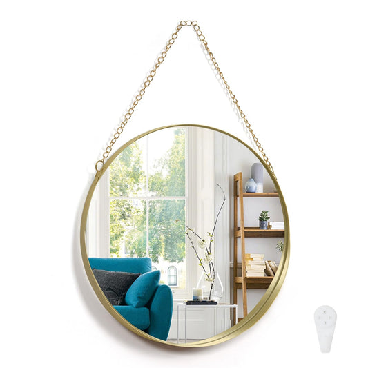 Round Wall Mirror with Gold Metal Frame - 30 x 45 cm - Modern Hanging Design