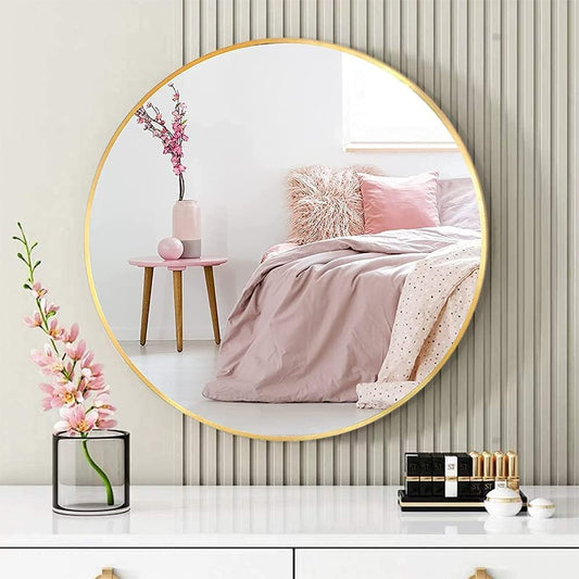 Round Wall Mirror with Metal Frame, Modern Design, Gold Finish, 20 cm