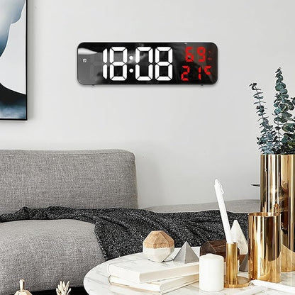 Digital Wall Clock with LED Display, 9.06 Inch, Two-Color Design, Temperature & Date, Plug-in & Battery Powered