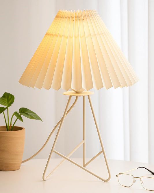 Table Lamp Minimalist Design Metal Base Off-White Fabric Shade 34.7x24x24cm