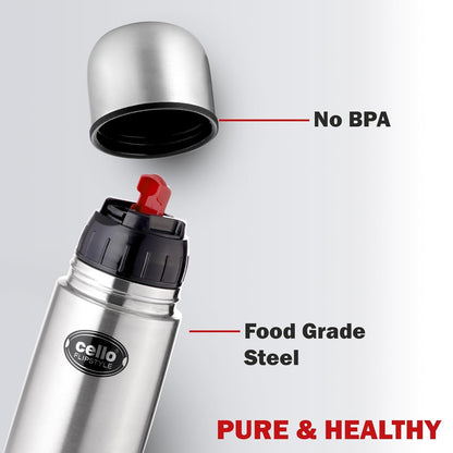 CELLO Flipstyle Insulated Stainless Steel Flask Water Bottle with Jacket For Daily Use 1000 ml