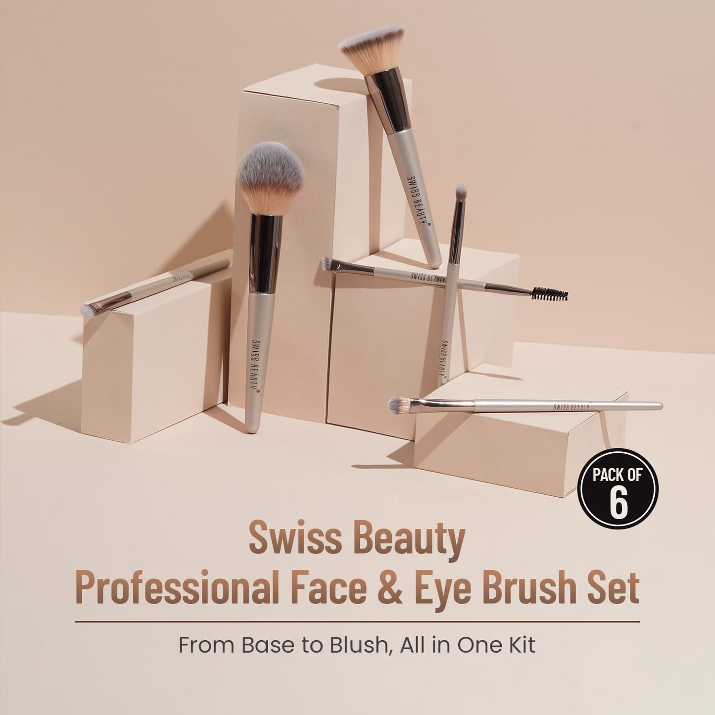 Face & Eye Brush Set of 6 - Synthetic Fibres, Easy Blending