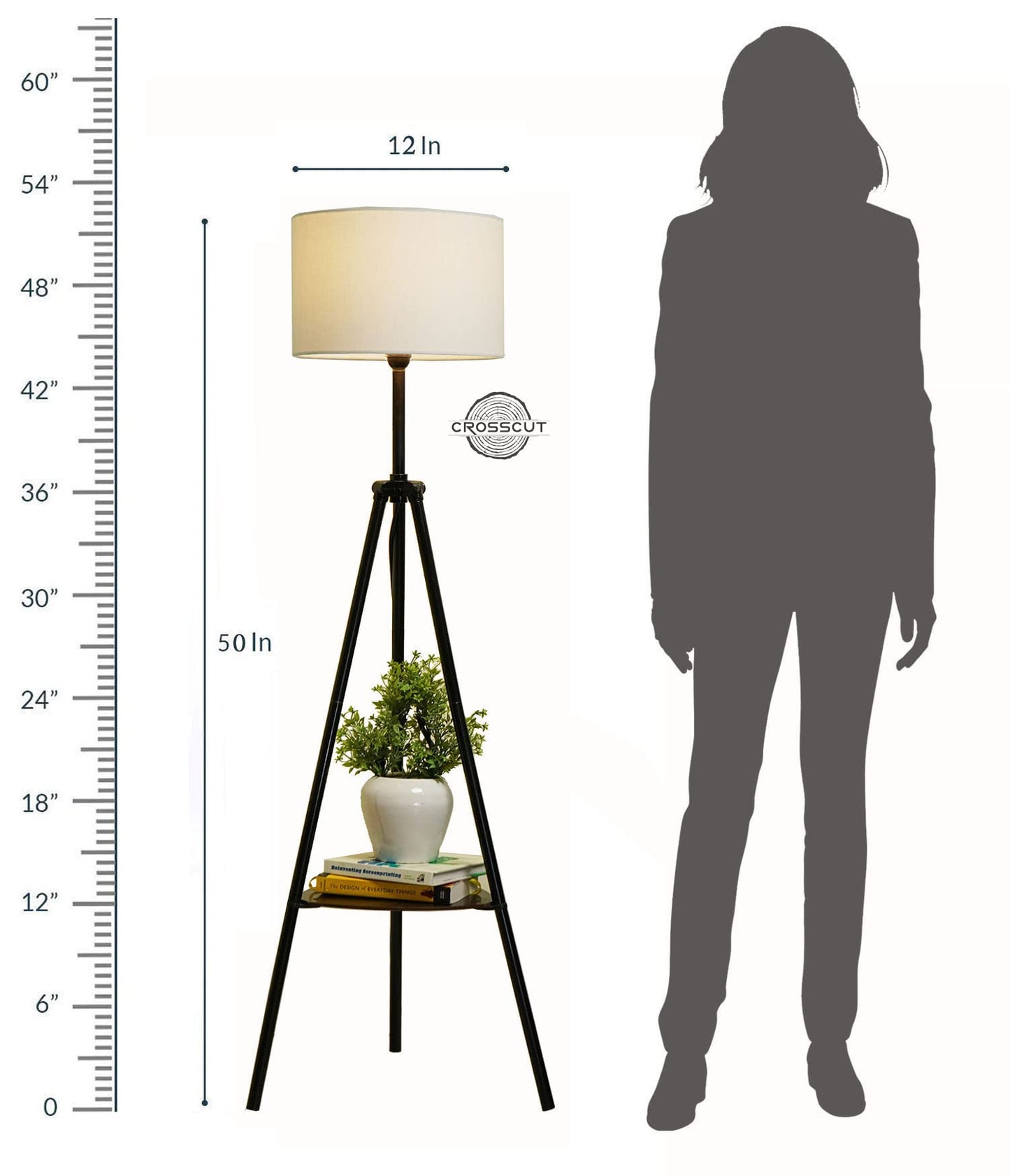 Metal Floor Lamp with Decorative Shelf - Black Powder Coated - LED Bulb Included