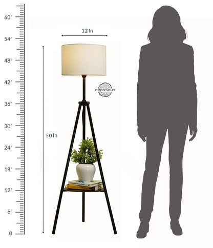 Metal Floor Lamp with Decorative Shelf - Black Powder Coated - LED Bulb Included