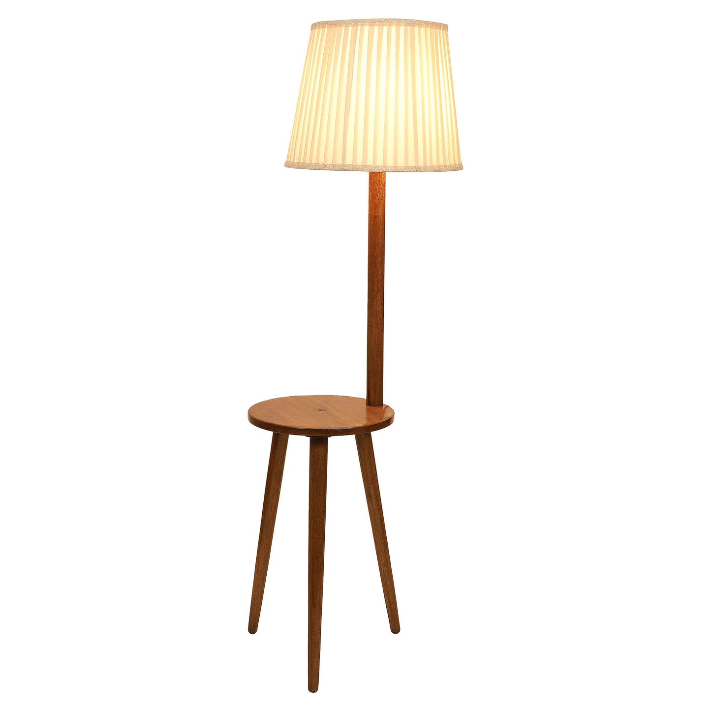 Floor Lamp with Mango Wood Base & Off-White Poly Satin Shade - 132cm Height