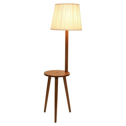 Floor Lamp with Mango Wood Base & Off-White Poly Satin Shade - 132cm Height