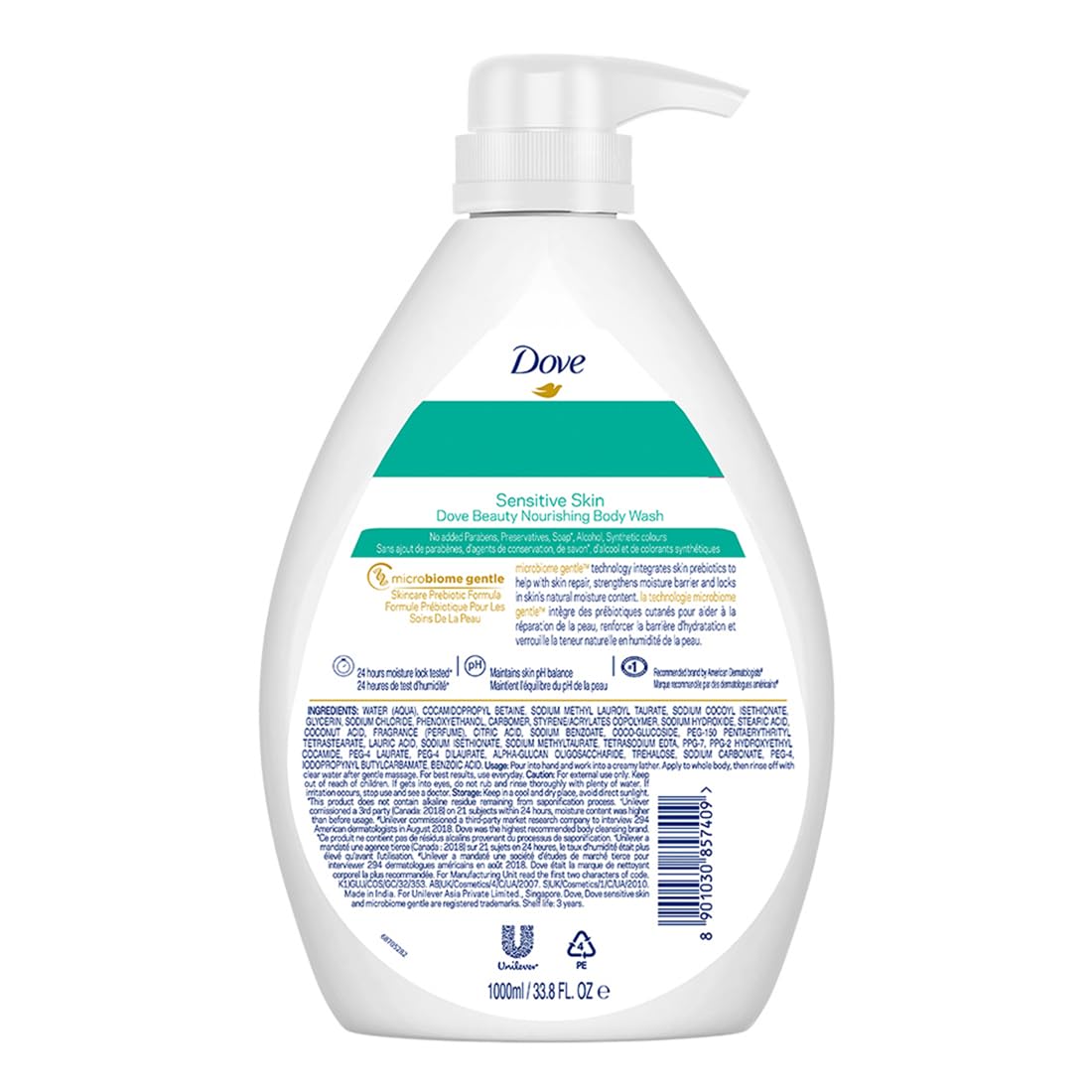 Dove Nourishing Body Wash for Sensitive Skin, 24H Moisture Lock, 1L