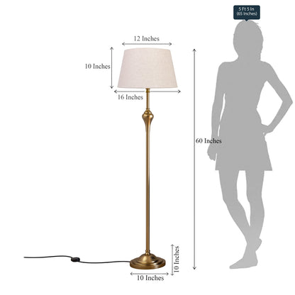 Floor Lamp Antique Gold Finish Metal 5ft Height Off White Beige Lampshade 16 inches