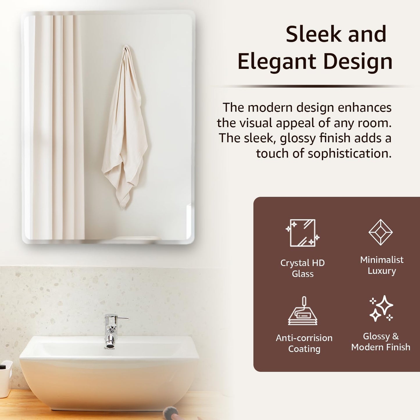 Beveled Edge Wall Mirror, Frameless Design, HD Glass, 18 x 24 Inch