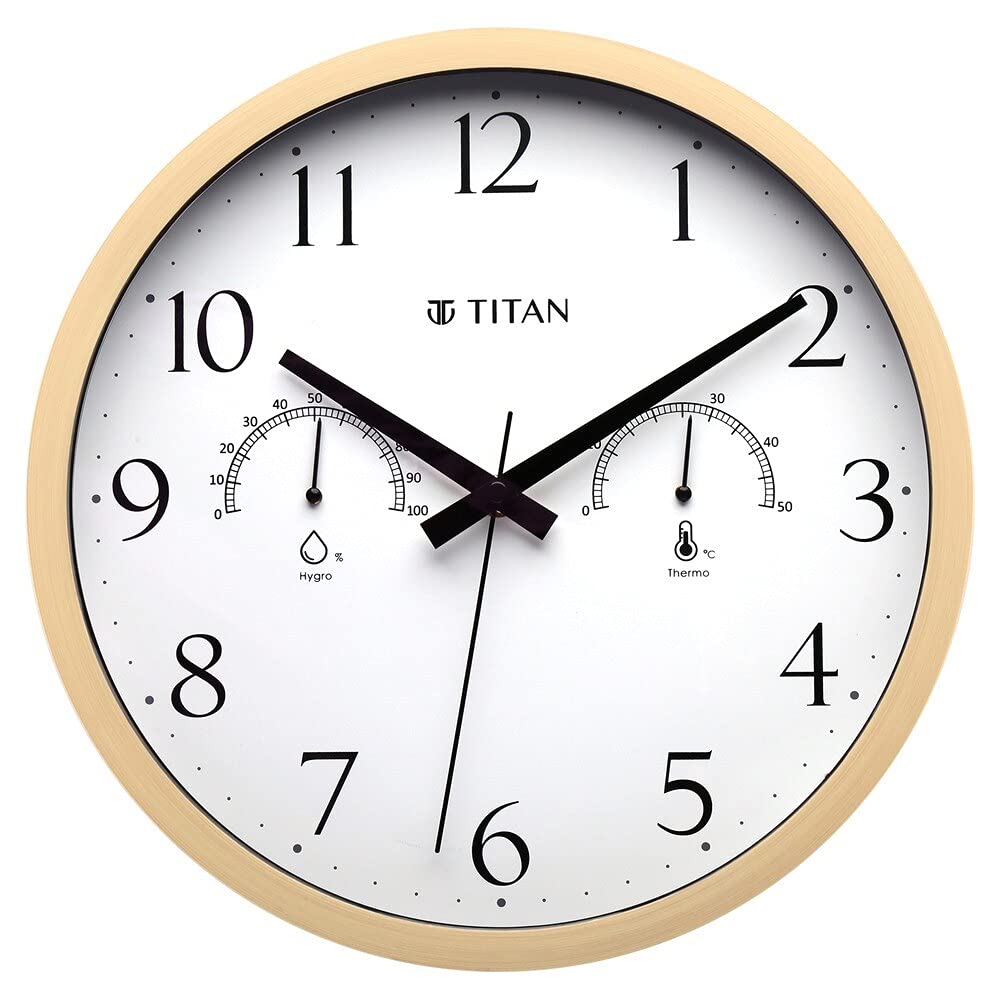 Titan Contemporary Wooden Finish White Wall Clock with Thermometer & Hygrometer - 30 cm - Analog