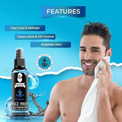 Men's Ocean Face Wash 2x100ml | Acne, Oil Control, Refreshing