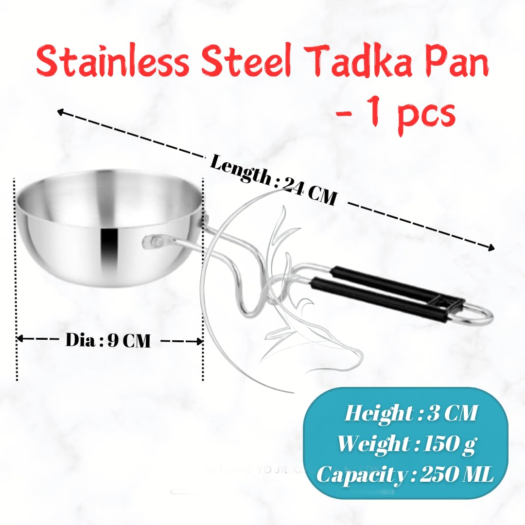 THE COOK HOUSE - Stainless Steel Tadka Pan with Balance Design PVC Handle(250 ML)