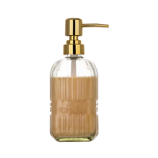 Glass Soap Dispenser with Textured Surface - 400 ml - Clear with Golden Pump