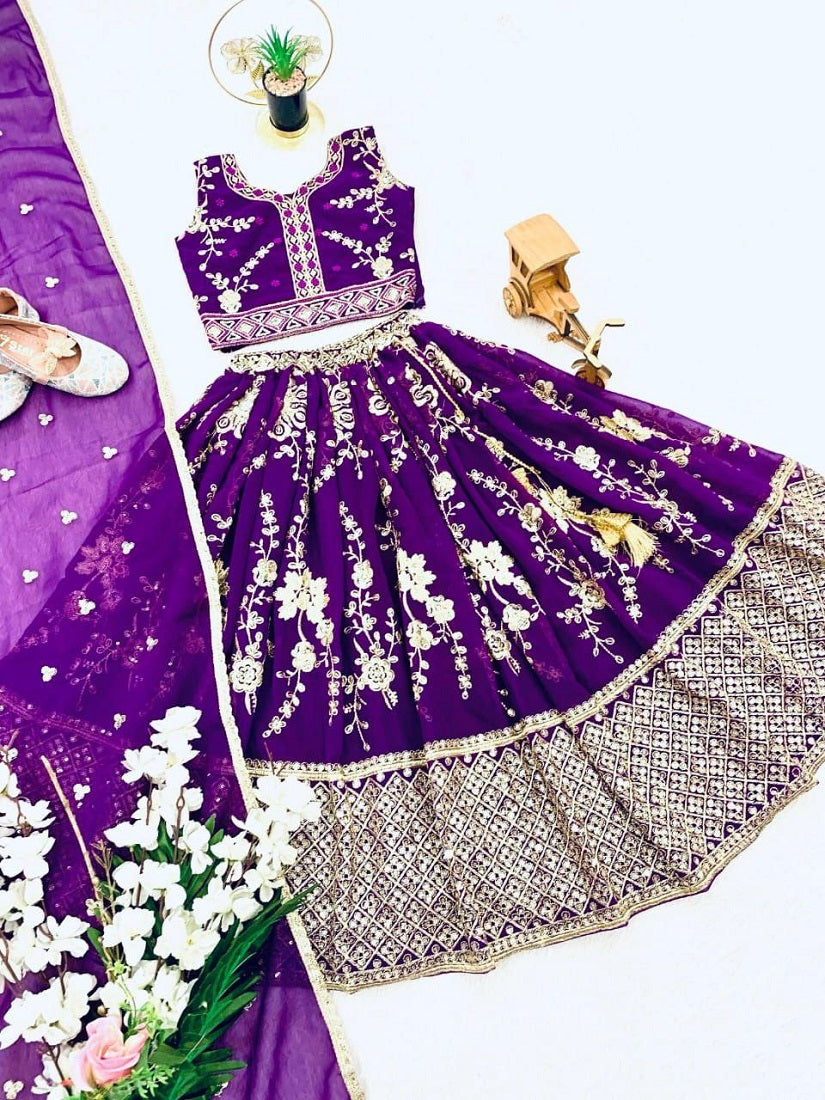 Evanik Purple Sequence Embroidered Lehenga Set for Kids