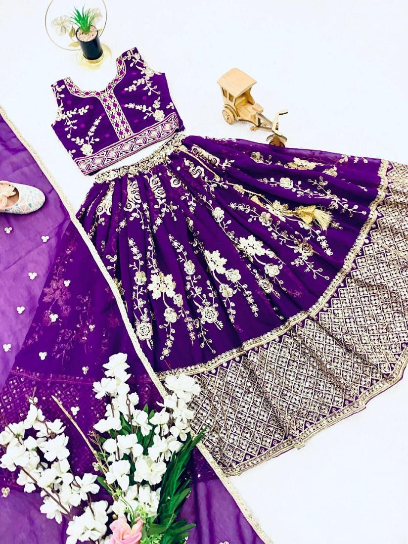 Evanik Purple Sequence Embroidered Lehenga Set for Kids