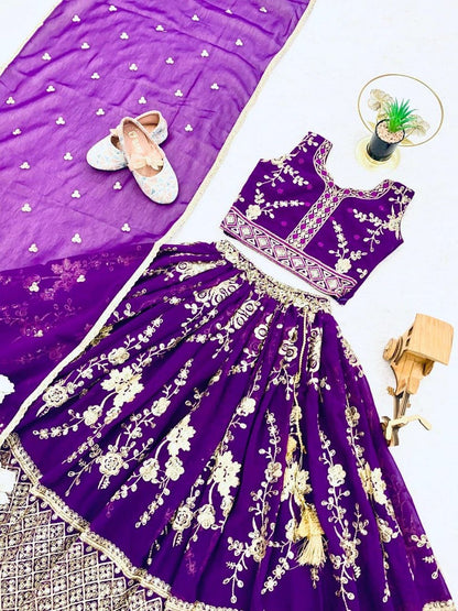 Evanik Purple Sequence Embroidered Lehenga Set for Kids
