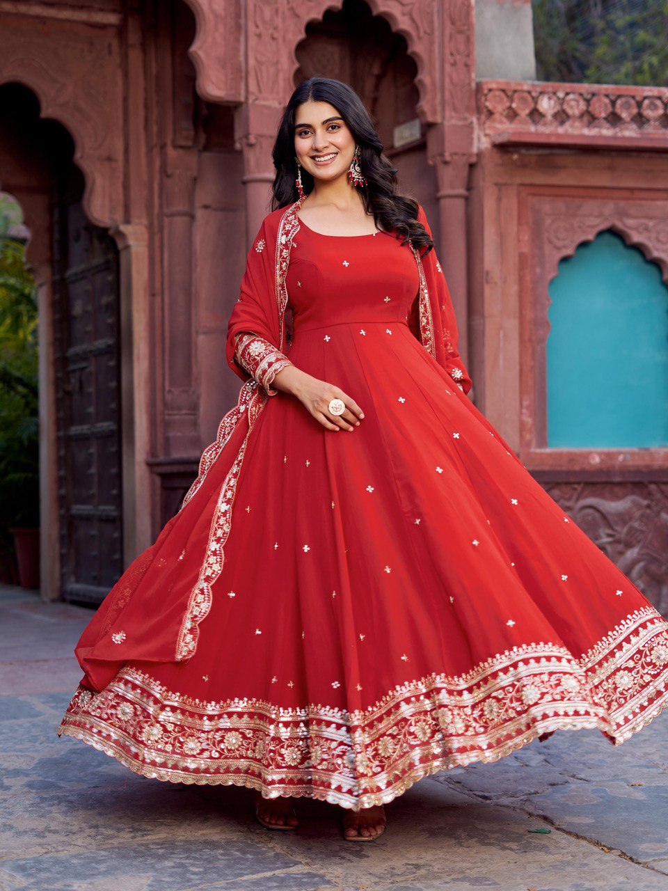 Lehenga Mart Designer Anarkali Suit With Kurta Palazzo Dupatta For Women-Tometo