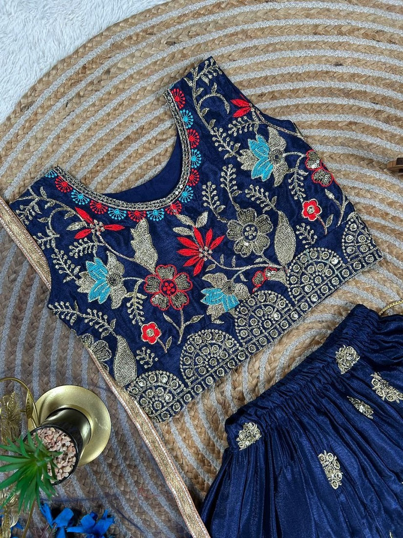 Evanik Blue Designer Sequence Embroidered Work Wedding Kids Lehenga Choli