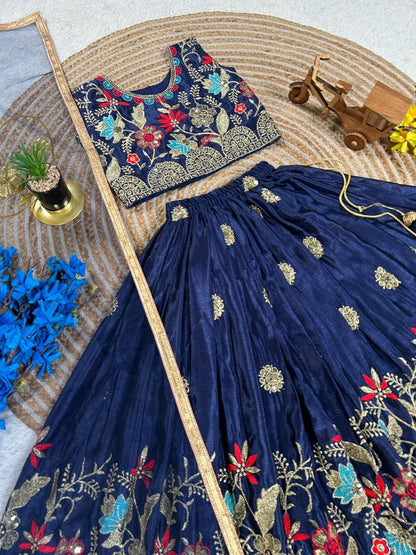 Evanik Blue Designer Sequence Embroidered Work Wedding Kids Lehenga Choli