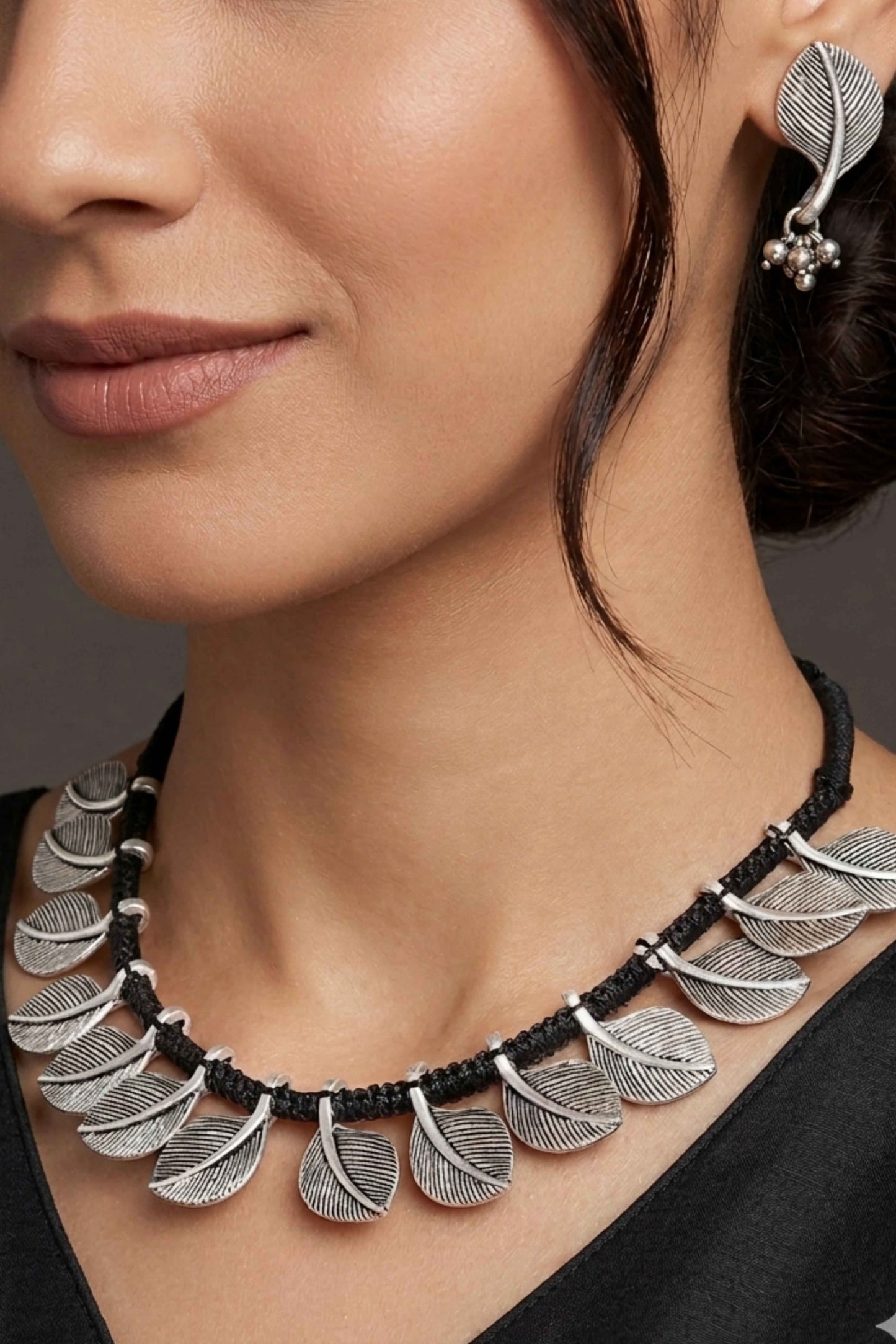 Taruni Silver Plated Leaf Necklace Set
