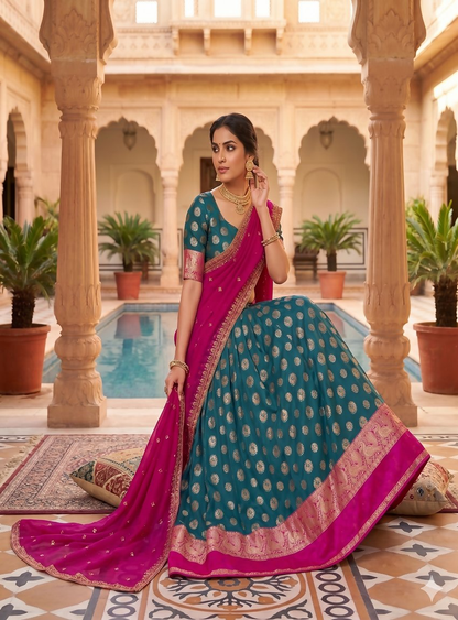 Teeya Creation Peacock Blue Banarasi Silk Ethnic Lehenga Choli for Festivals and Weddings