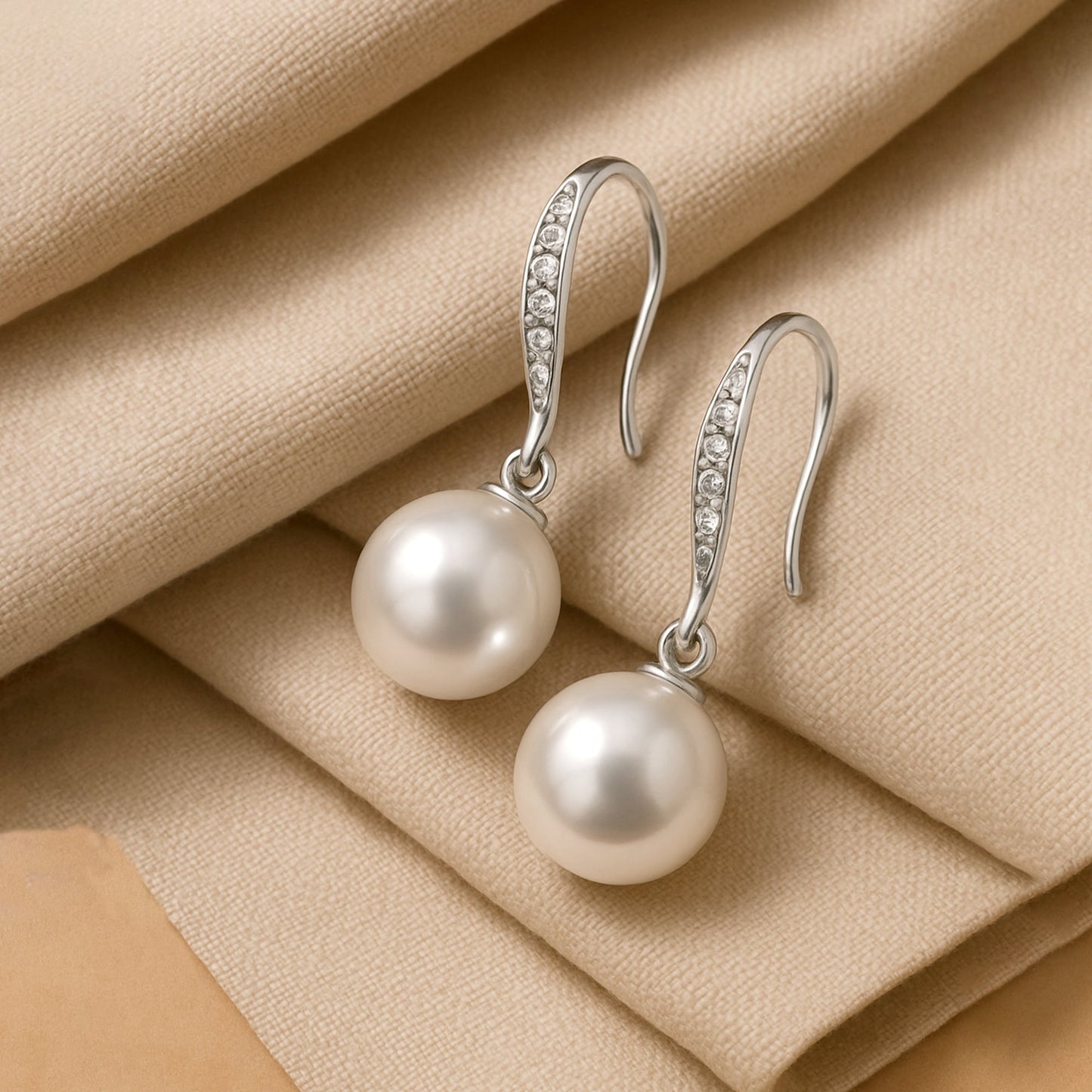 Pearl Drop Crystal Hoops