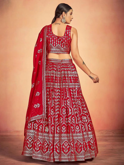Tulsi Art Lovely Red Sequins Georgette Sangeet Wear Lehenga Choli With Dupatta