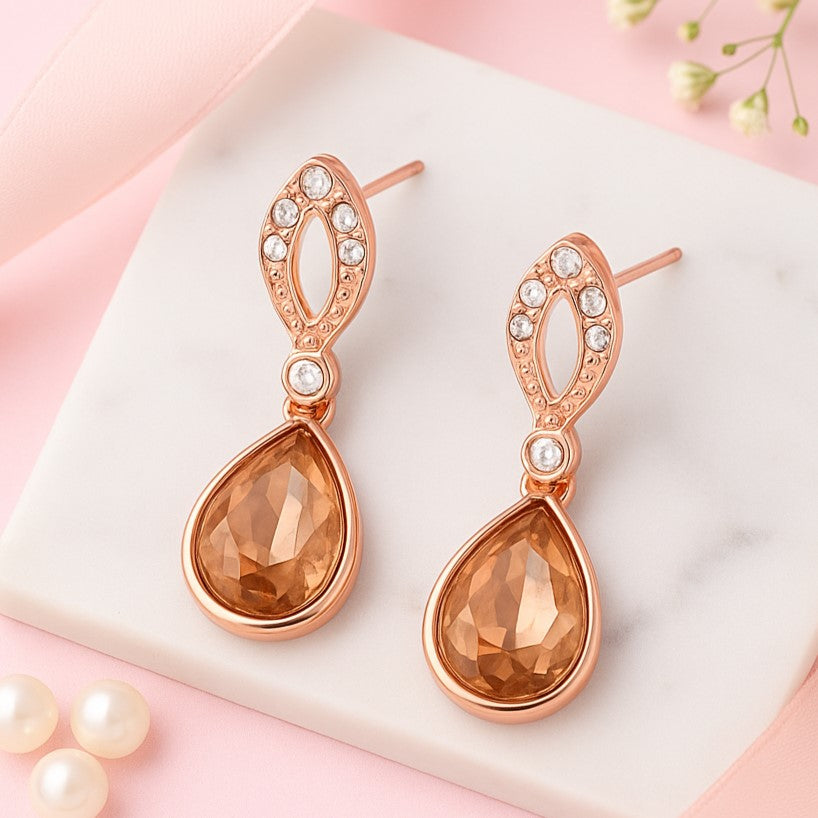 Estele Rose Gold Plated Exquisite Drop Earrings with Austrian Crystals for Women