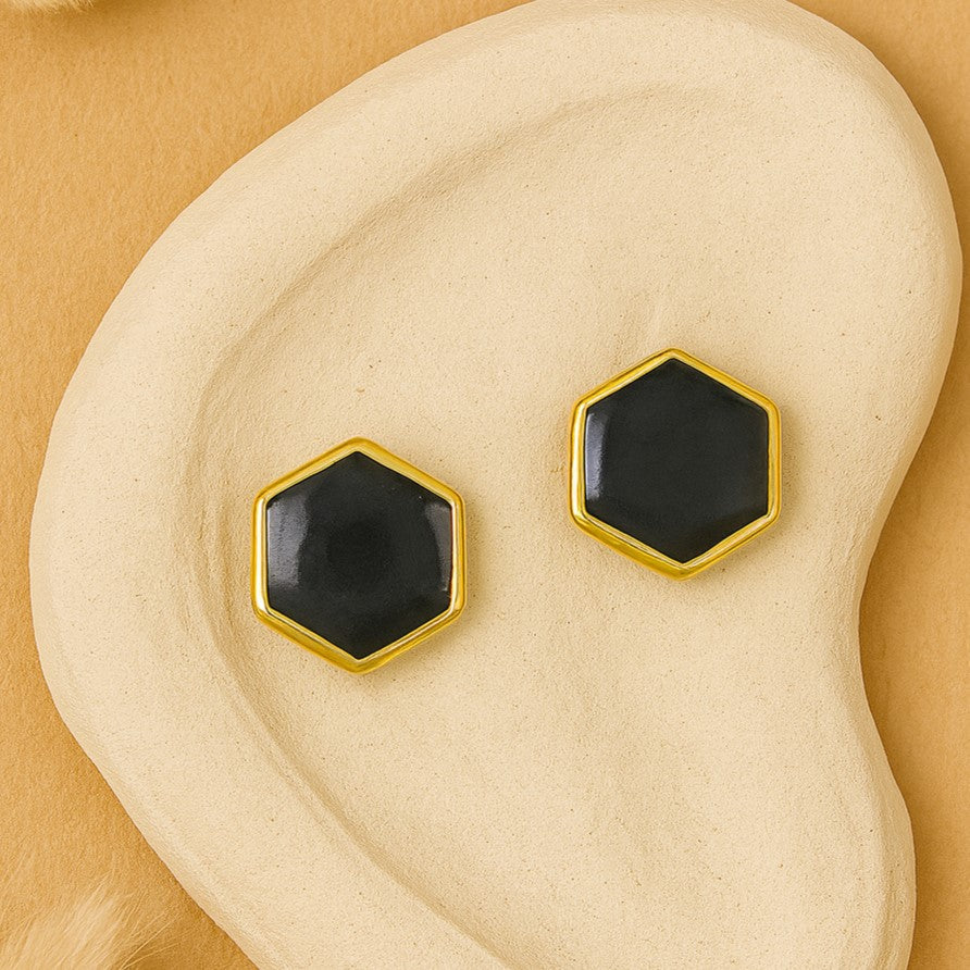 MY HEART OF BLACK HEXAGON ENAMEL EARRING