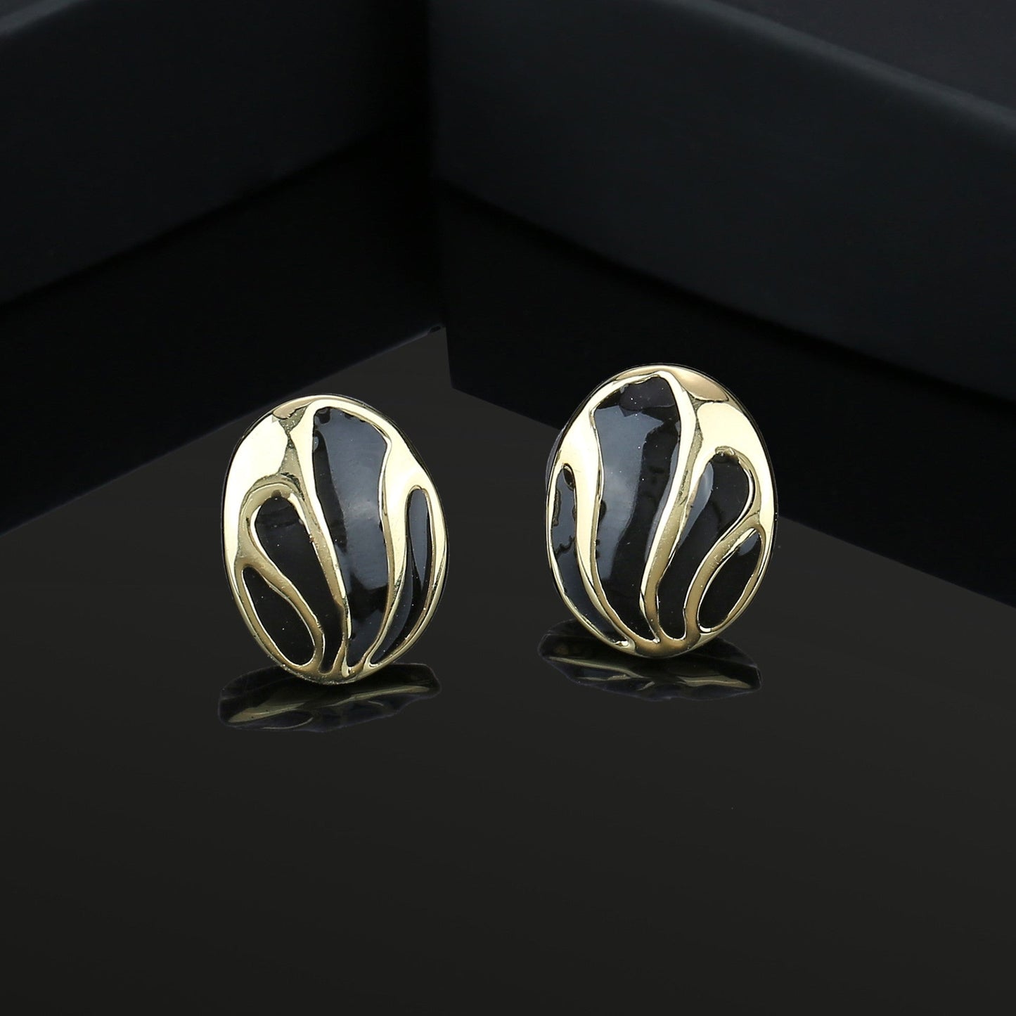 Estele Gold-Plated Black Enamel Stud Earrings for Women | Trendy Minimalist Fashion Jewelry