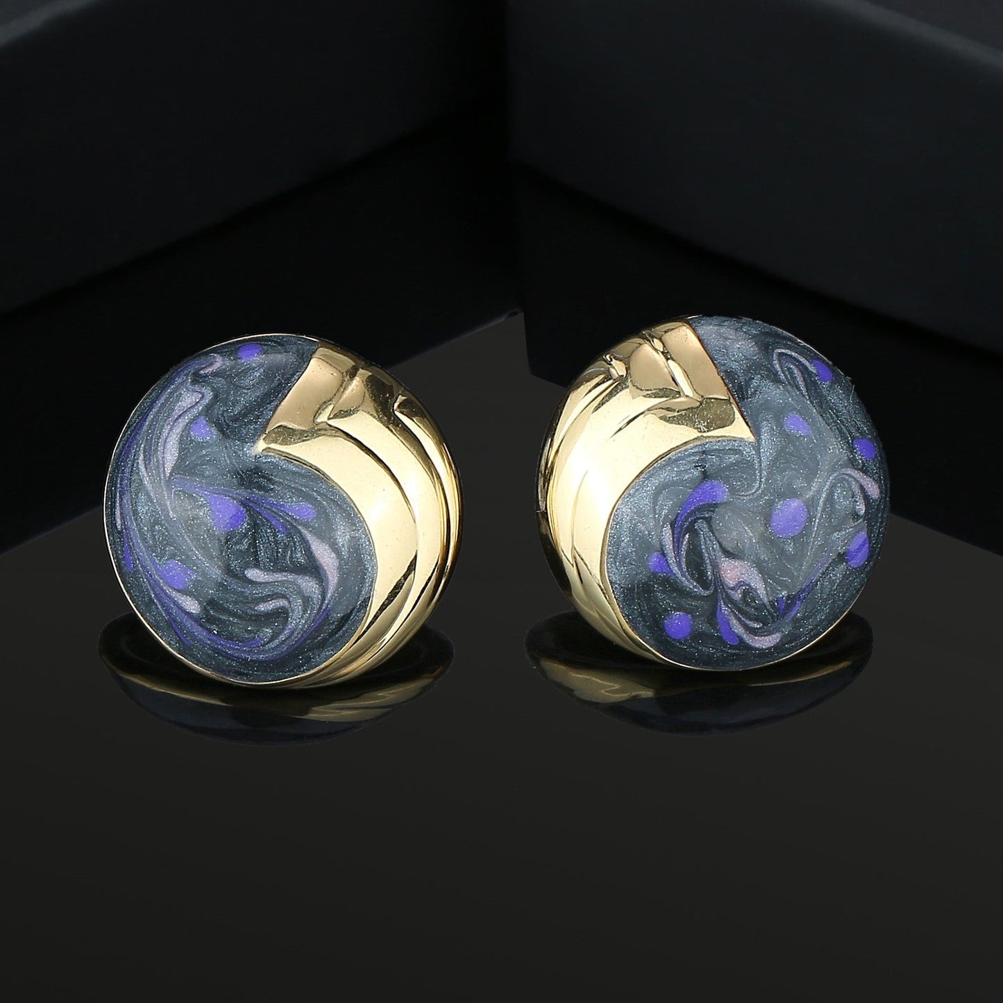 Estele Gold Plated Purple fancy enamel Stud Earrings for women