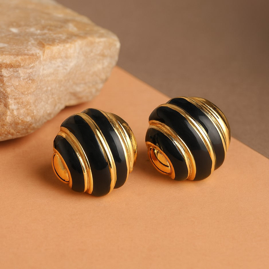 Black Enamel Round Stud