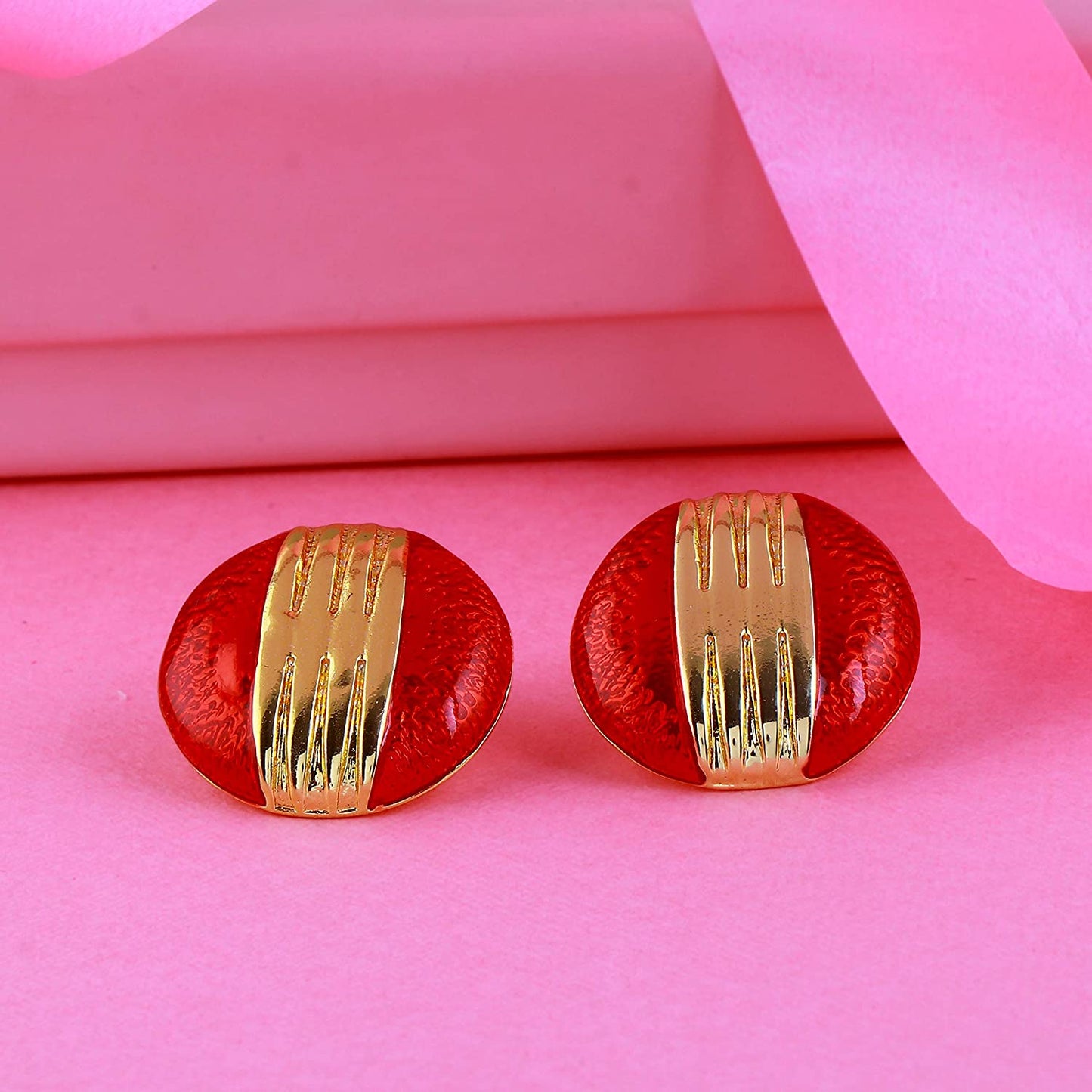 Estele Red fancy and gold plated stud earring for women