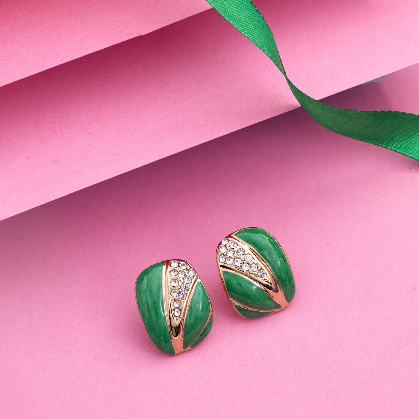 GREEN ENAMEL SQUARE STUDS