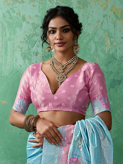 Shree Shyam Fashion Sky Blue Linen Cotton Saree