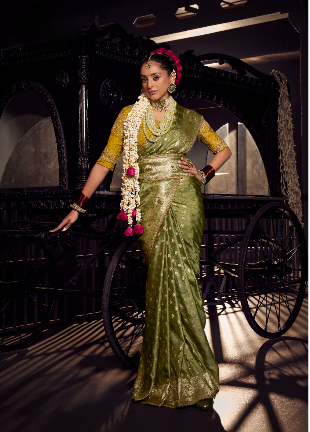 Anaita Dark Green Viscose Tissue Has Worked Pallu Saree With Embroidered Blouse Piece