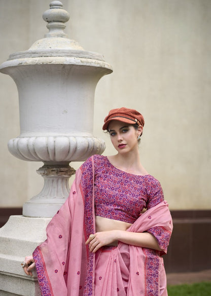 Anaita Purple Designer Weaving Soft Linen Saree With Blouse