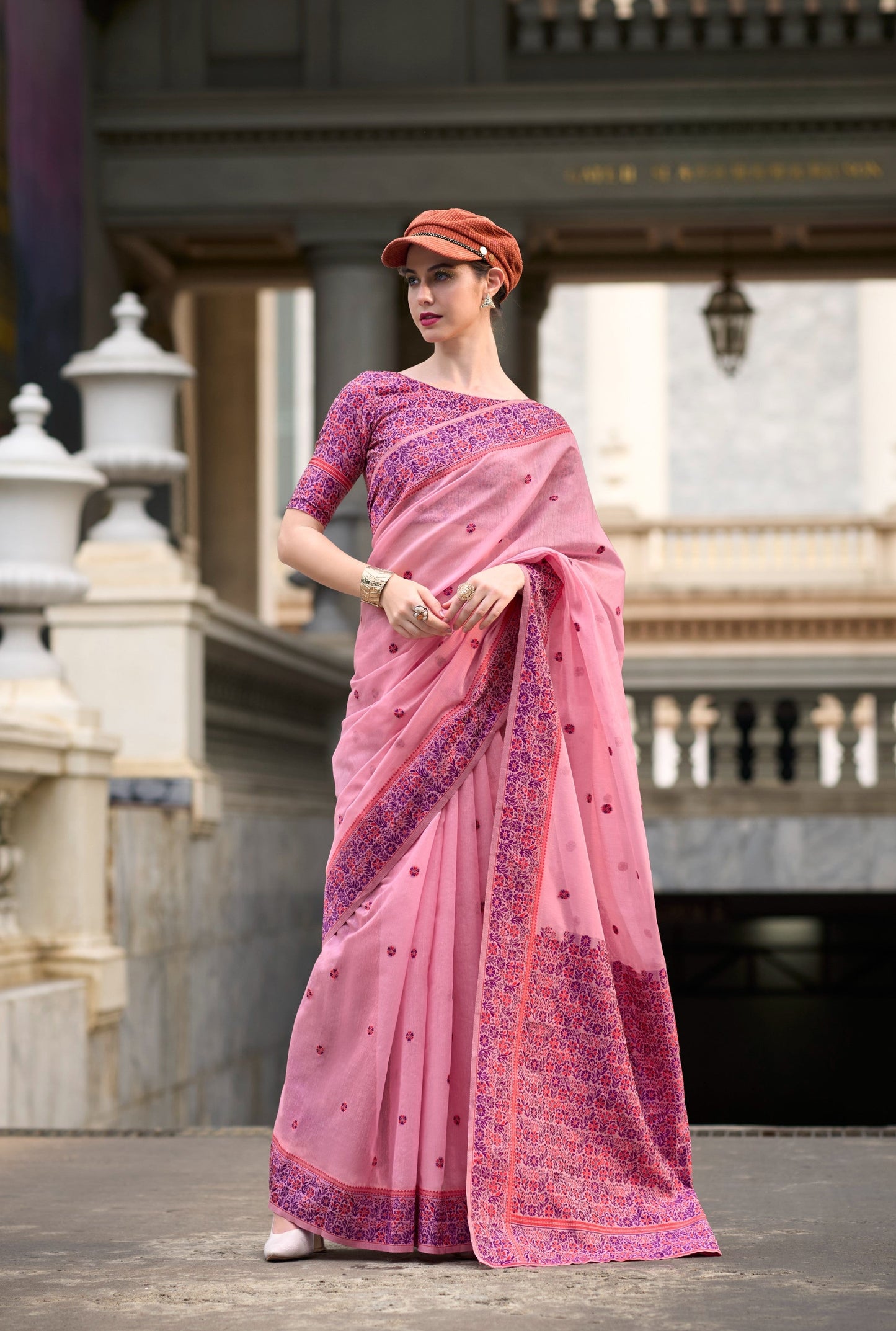 Anaita Purple Designer Weaving Soft Linen Saree With Blouse
