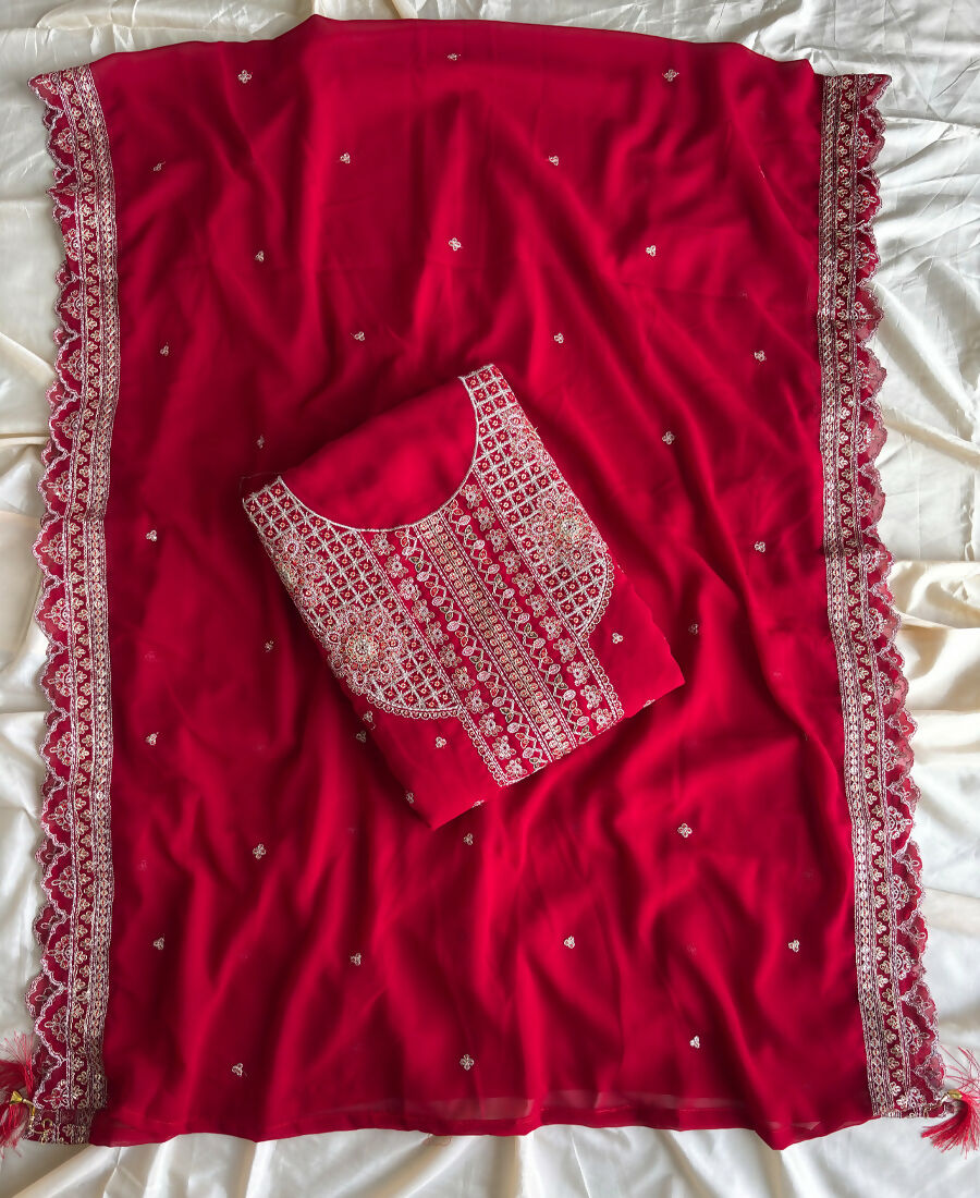 KC New Georgette Short Salwar Kameez Pakistani Style Red
