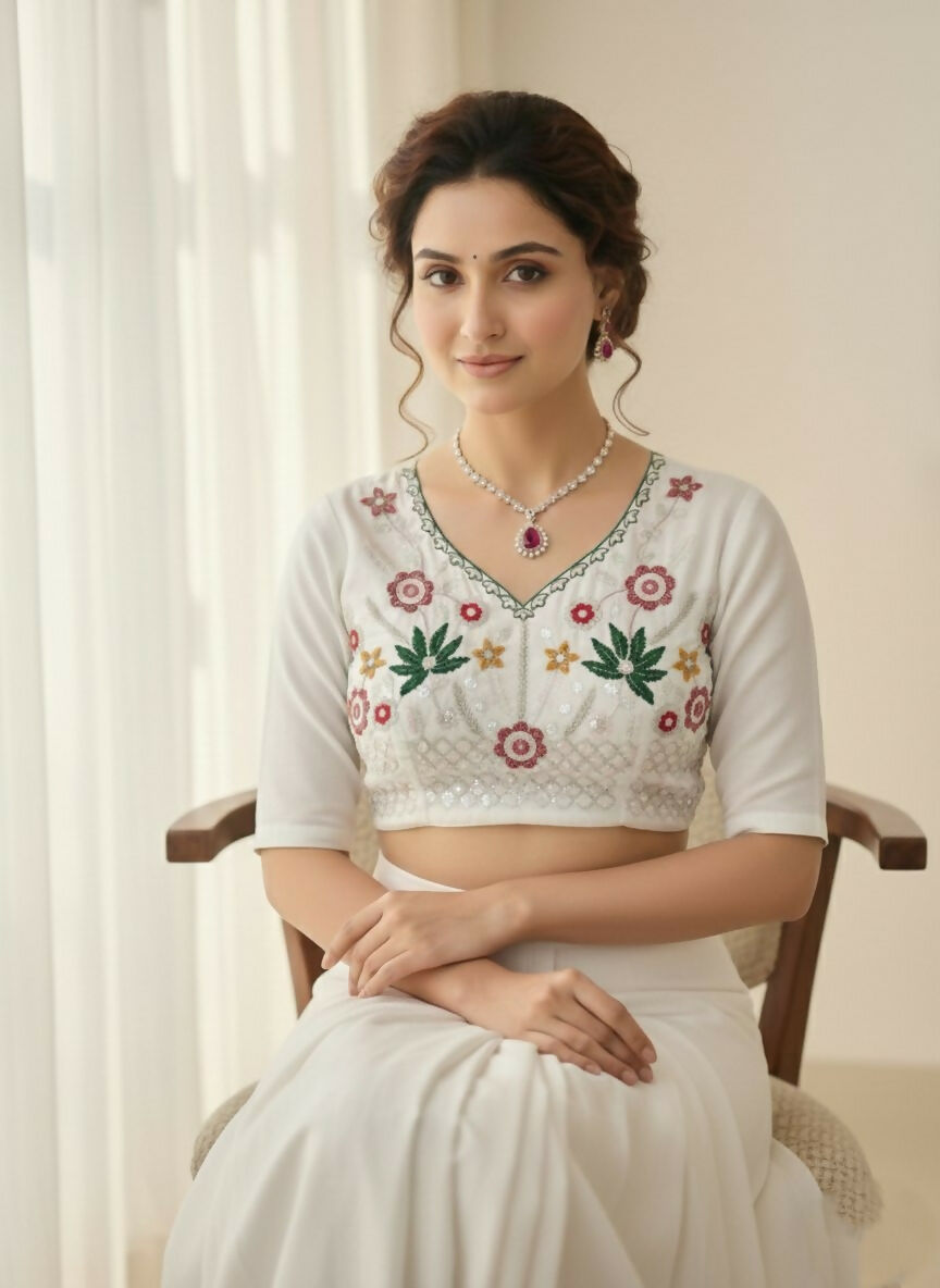 Teeya Creation New Womens Latest Wedding Wear Georgette Saree-White