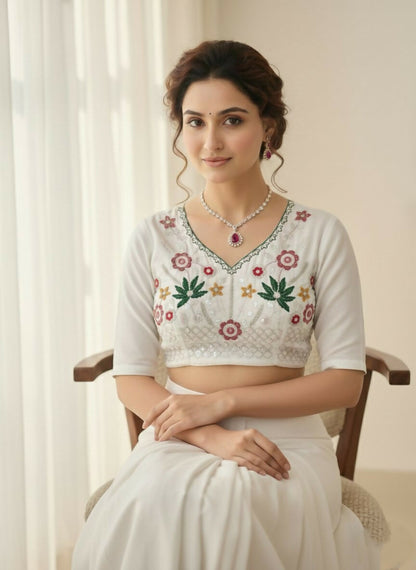Teeya Creation New Womens Latest Wedding Wear Georgette Saree-White