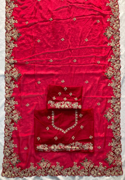 Teeya Creation New Trendy Party Wear Soft Silk Saree-Red